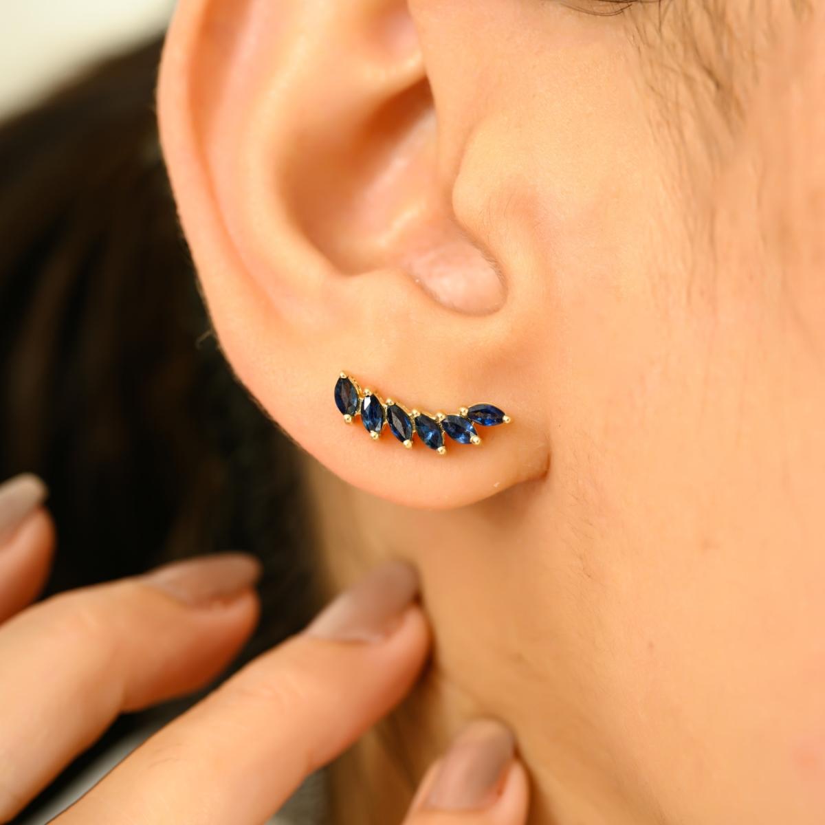 De las mujeres Modernist Marquise Sapphire Wing Style Stud Earrings in 14k Solid Yellow Gold en venta