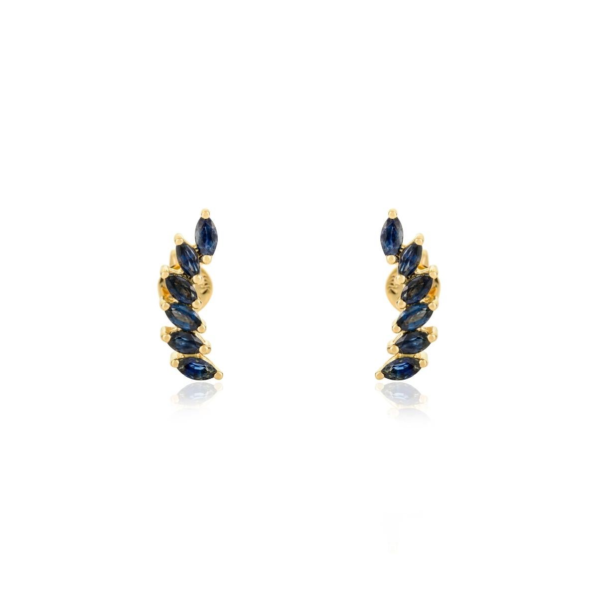 Modernist Marquise Sapphire Wing Style Stud Earrings in 14k Solid Yellow Gold en venta 1