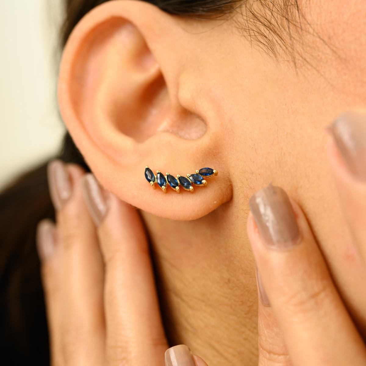 Modernist Marquise Sapphire Wing Style Stud Earrings in 14k Solid Yellow Gold en venta 2