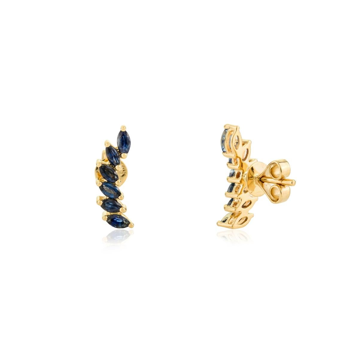 Modernist Marquise Sapphire Wing Style Stud Earrings in 14k Solid Yellow Gold en venta 3