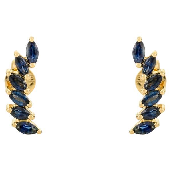 Modernist Marquise Sapphire Wing Style Stud Earrings in 14k Solid Yellow Gold en venta