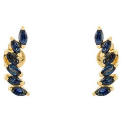 Modernist Marquise Sapphire Wing Style Stud Earrings in 14k Solid Yellow Gold