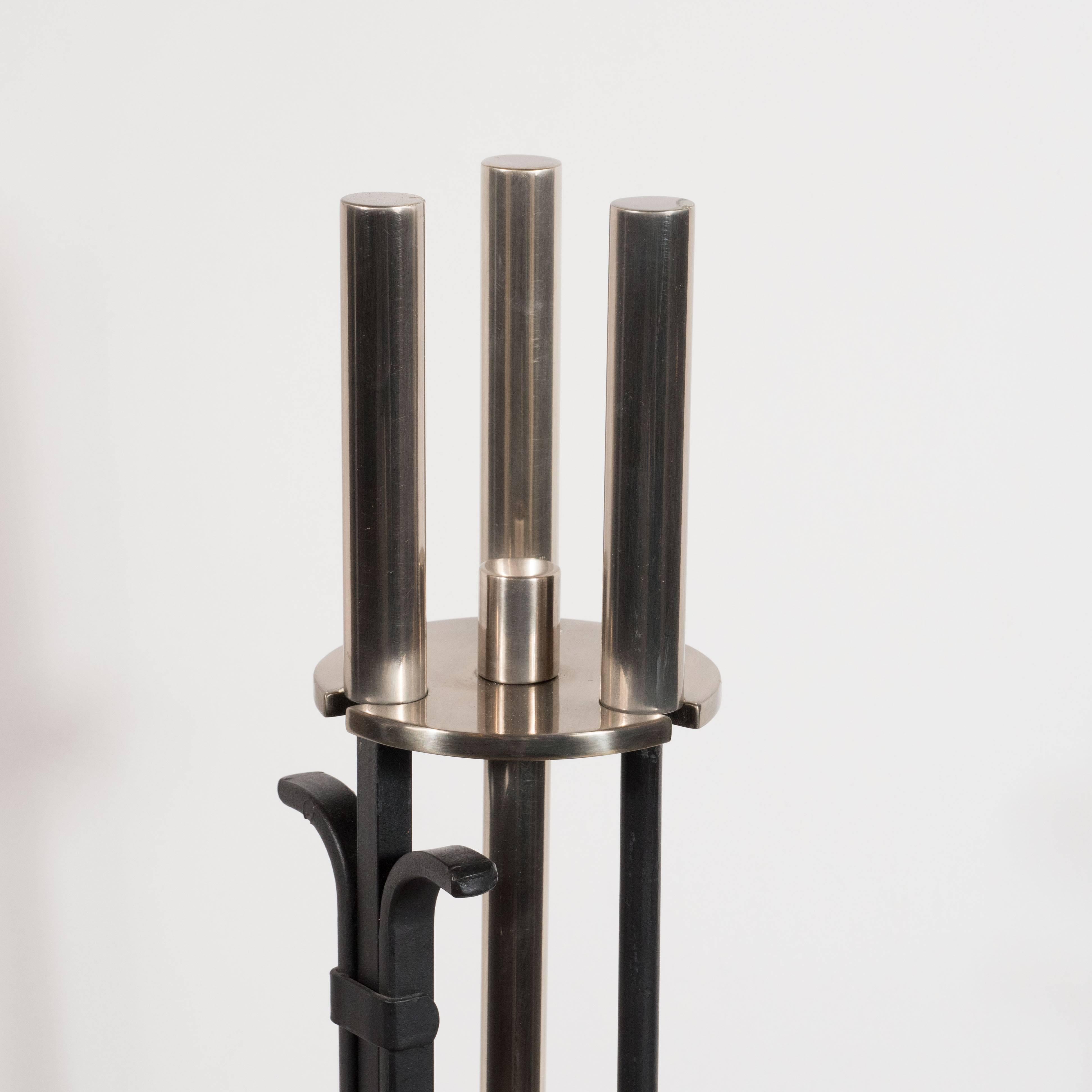 Modernist Matte Nickel and Black Enamel Fire Tool Set by WM. H. Jackson Company 1