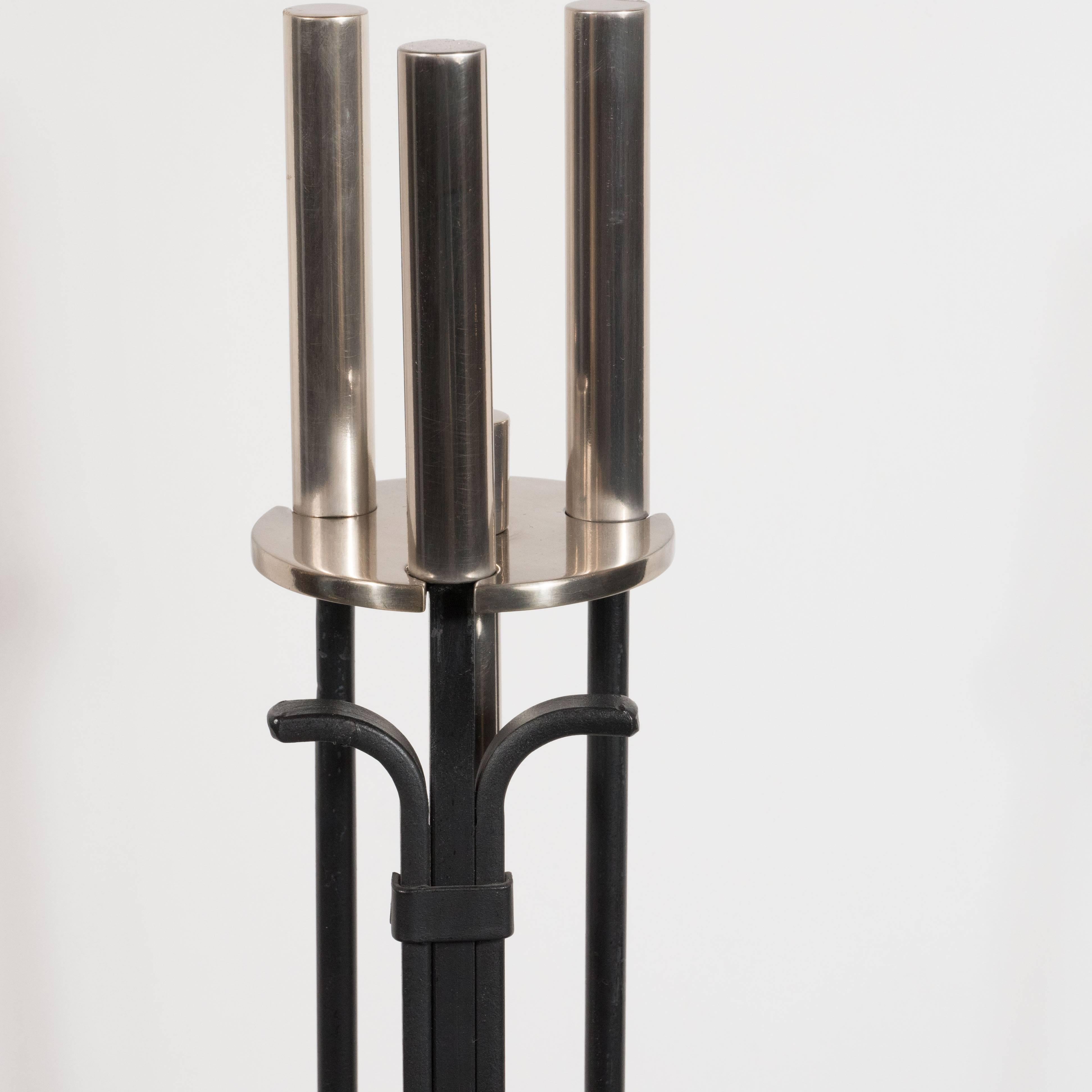 Modernist Matte Nickel and Black Enamel Fire Tool Set by WM. H. Jackson Company 2
