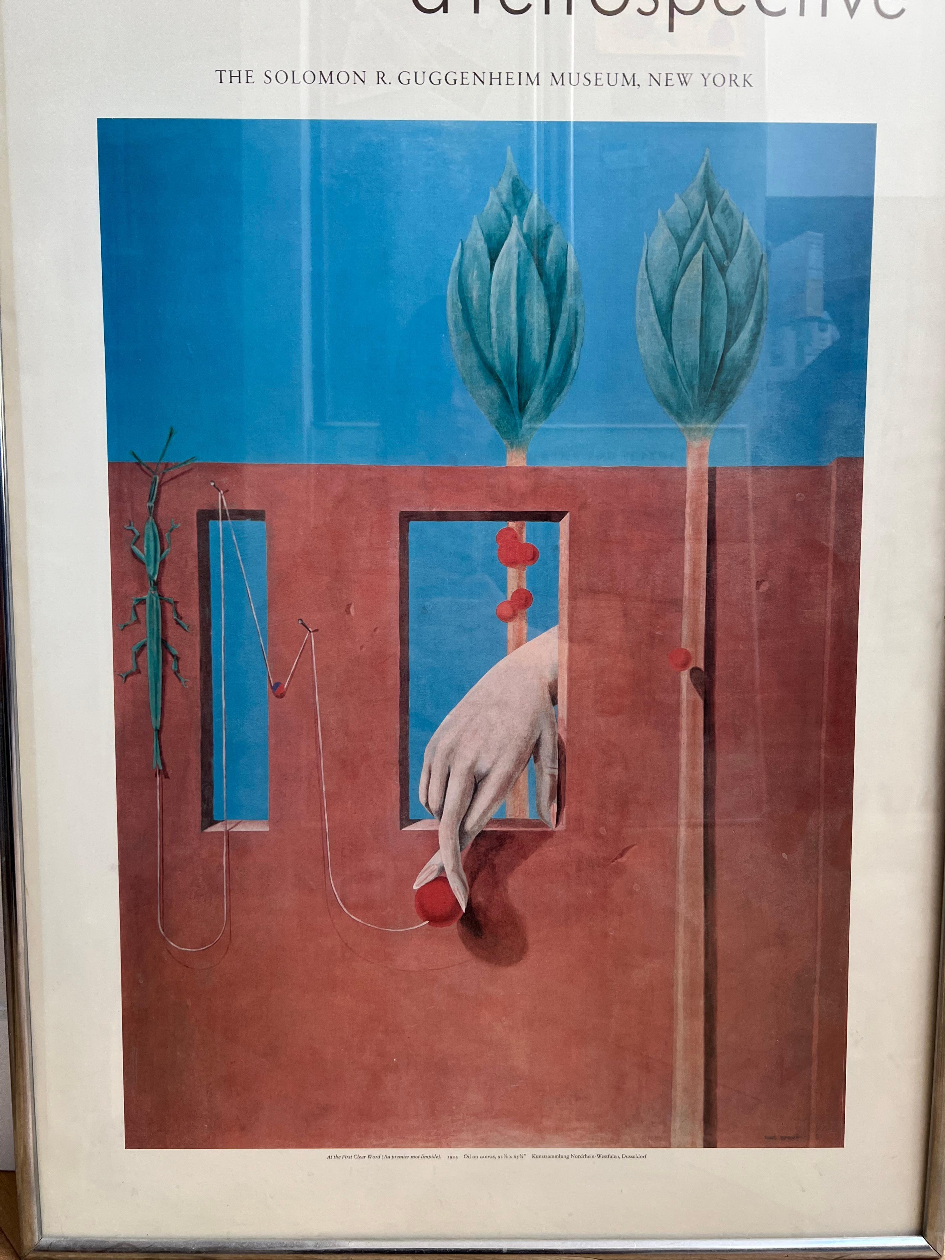 Metal Modernist Max Ernst Exhibition Poster, Framed Behind Glass, 1970s