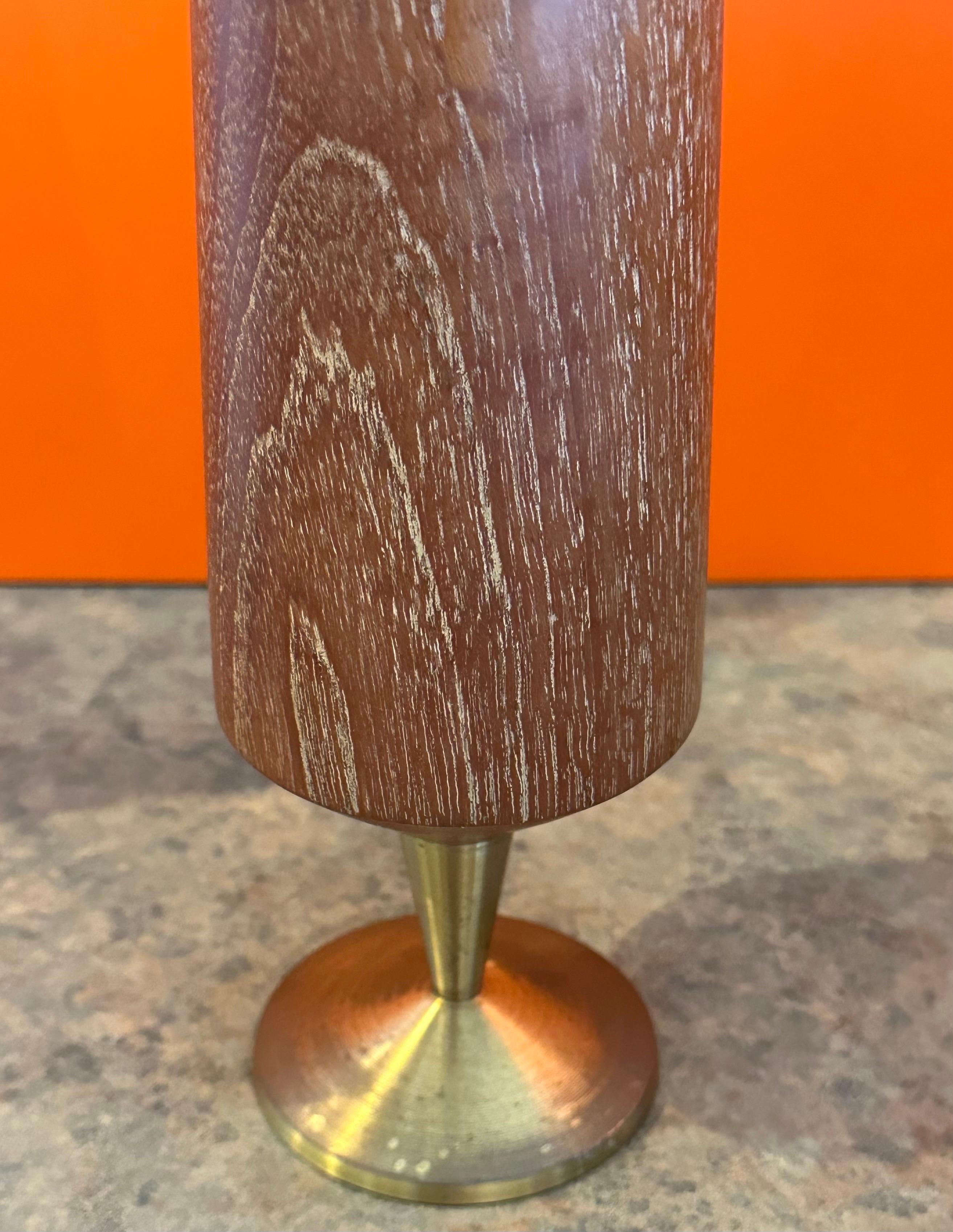 Modernist MCM Solid Teak and Brass Pedestal Vase For Sale 5