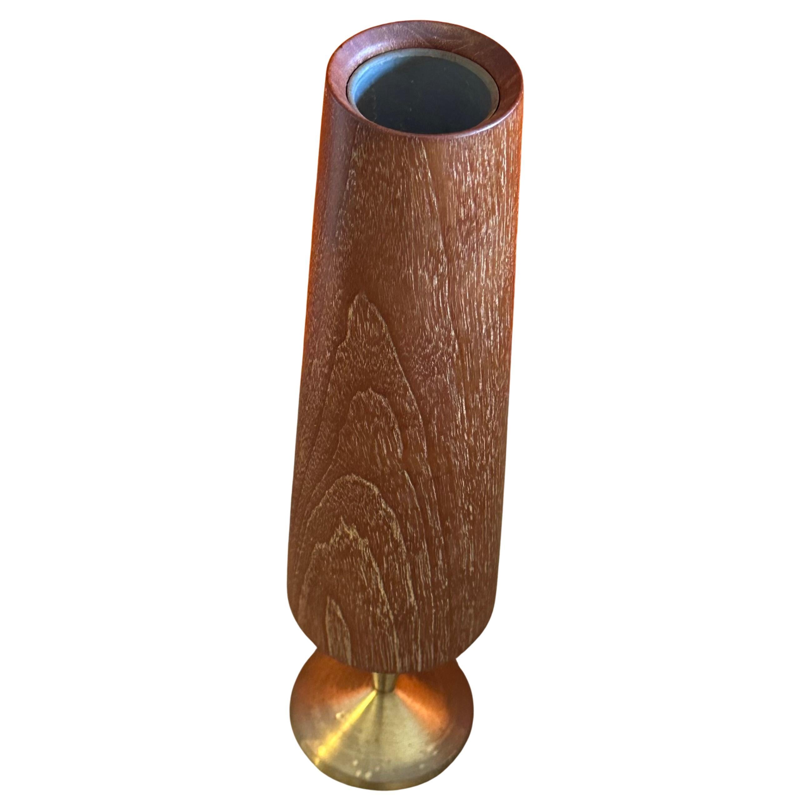 Mid-Century Modern Modernist MCM Solid Teak and Brass Pedestal Vase For Sale