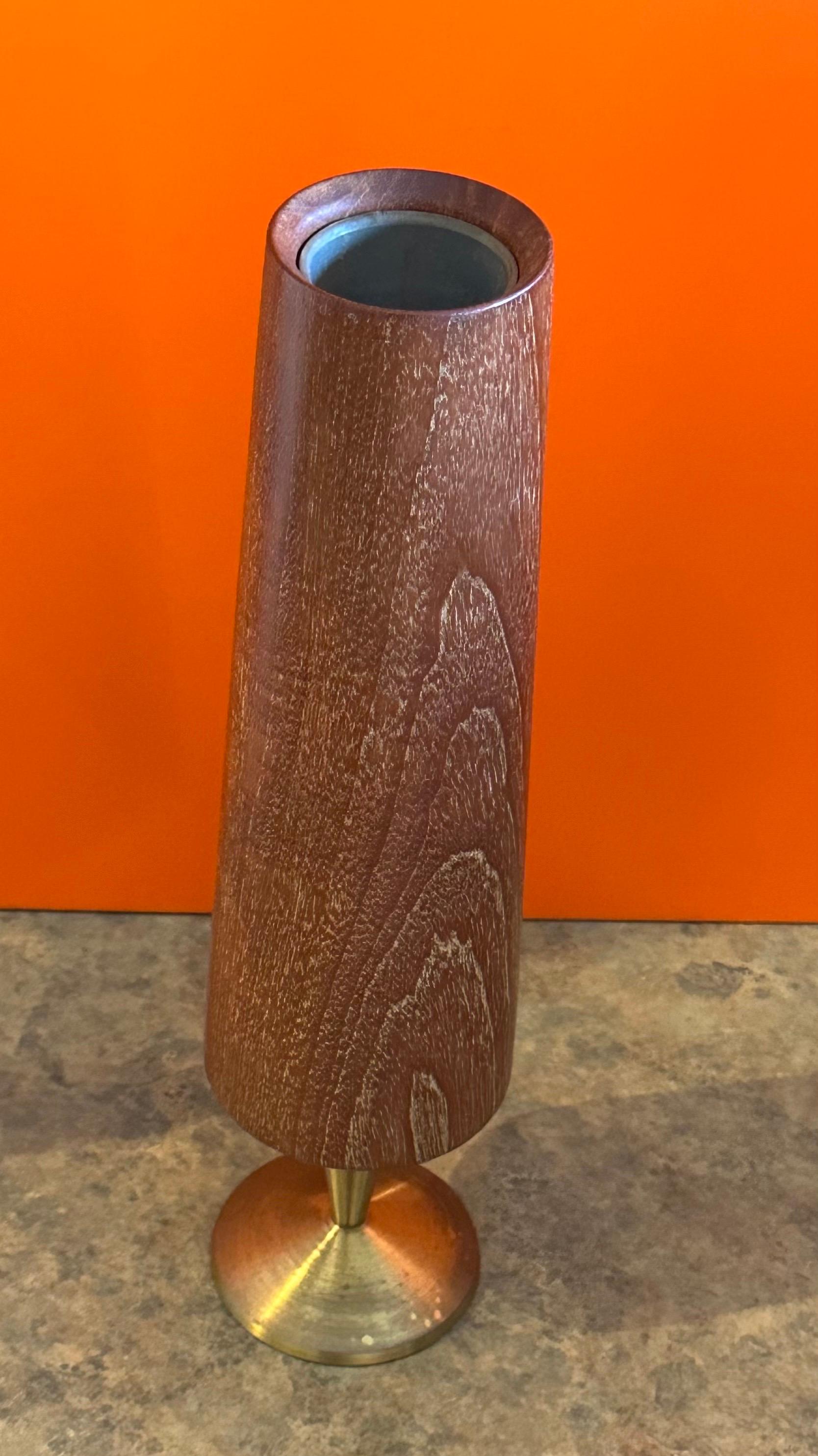 Modernist MCM Solid Teak and Brass Pedestal Vase For Sale 2