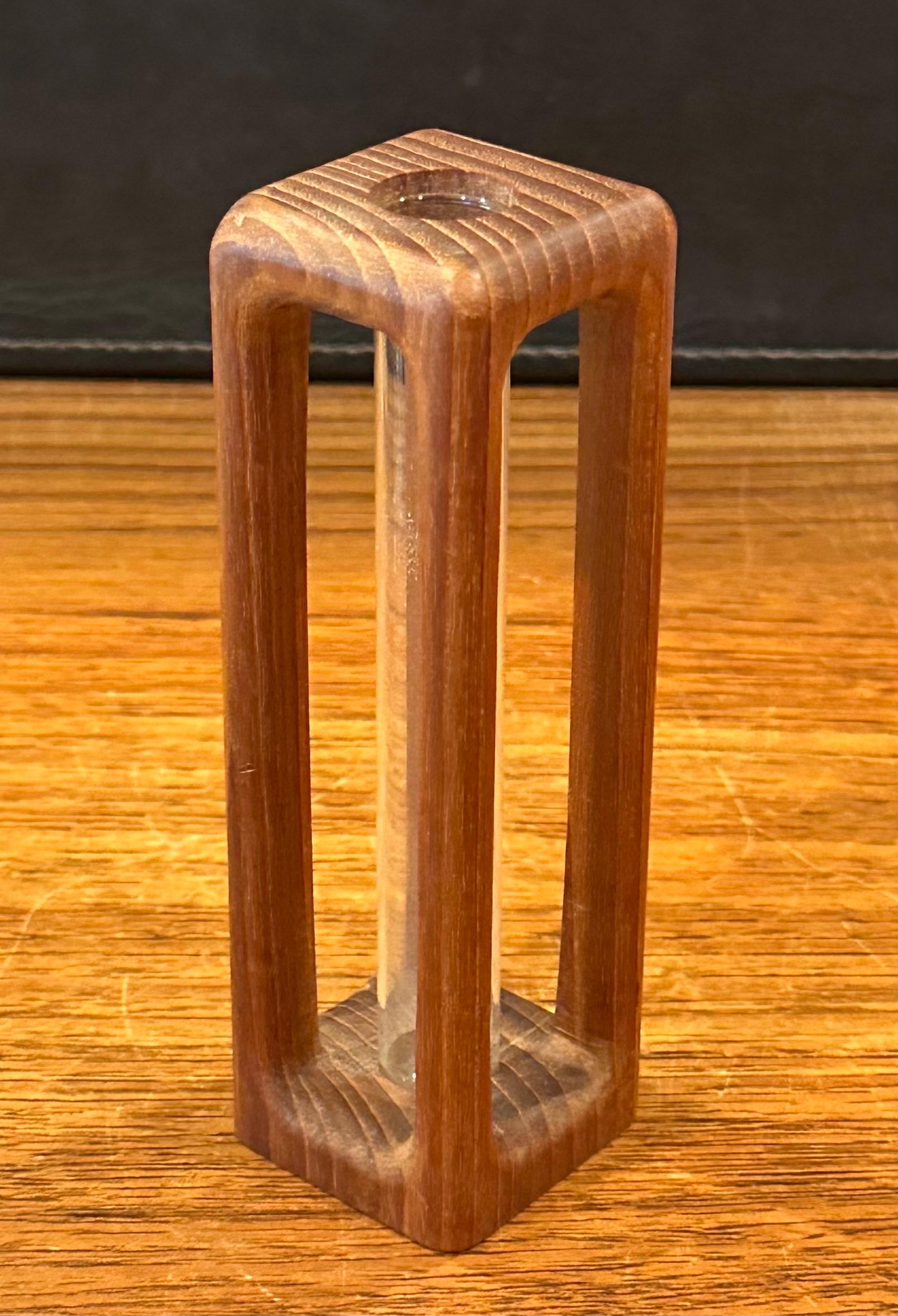 Mid-Century Modern Modernist MCM Teak and Glass Bud Vase For Sale