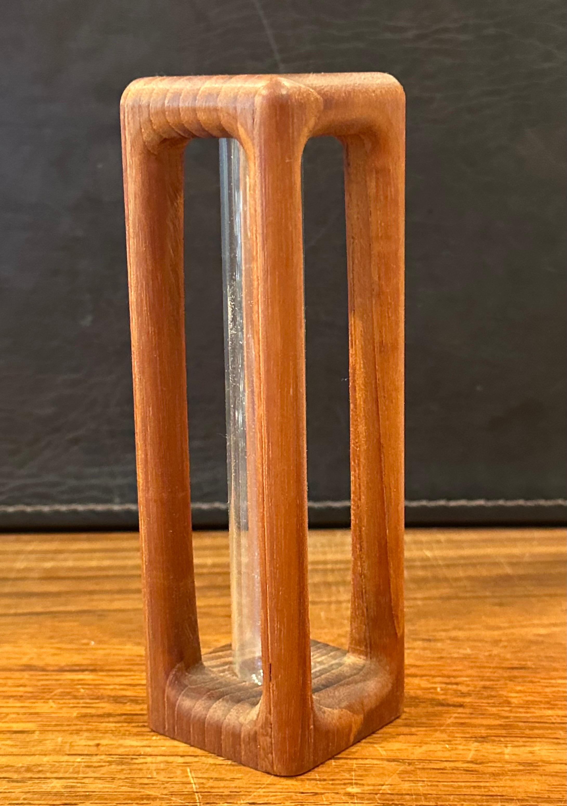 American Modernist MCM Teak and Glass Bud Vase For Sale