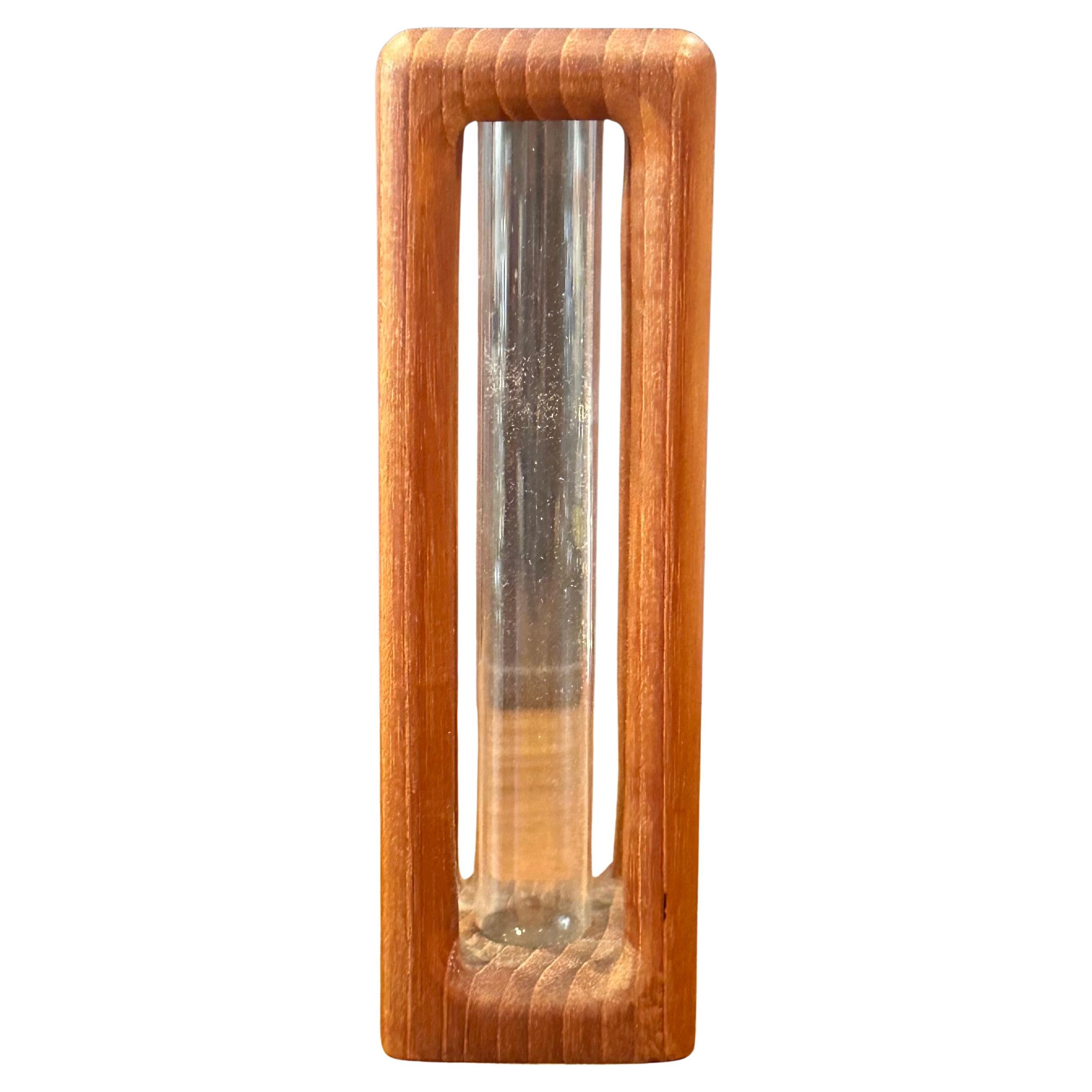 Modernist MCM Teak and Glass Bud Vase For Sale 3