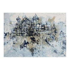 Modernist Medieval Cityscape Serigraph Print