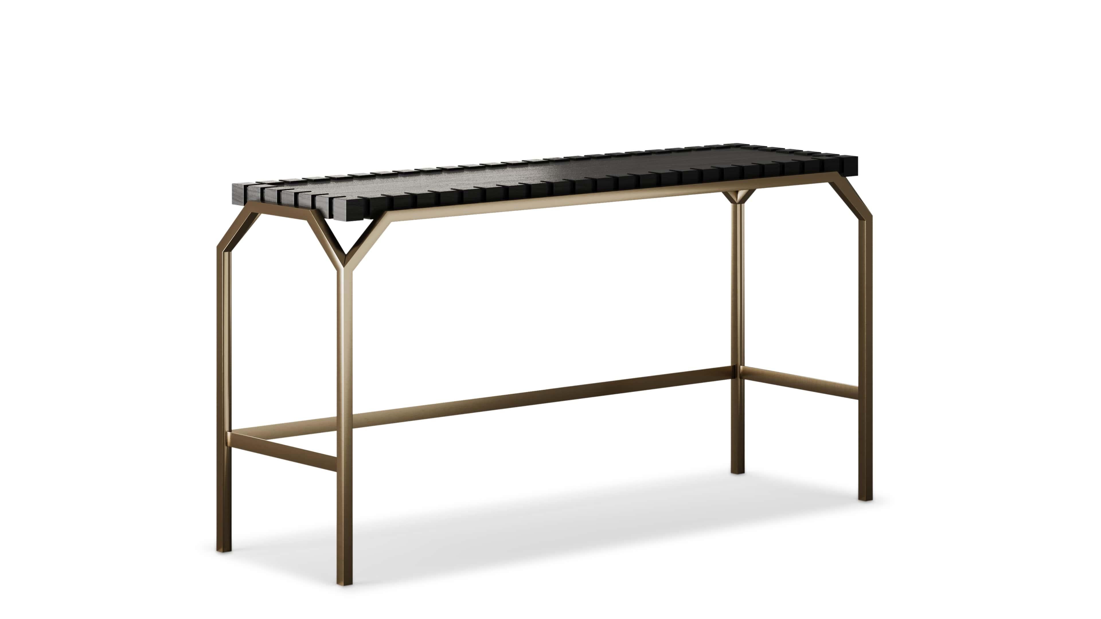 Portuguese Modernist Mejhal Console Table With Square-Patterned Top For Sale