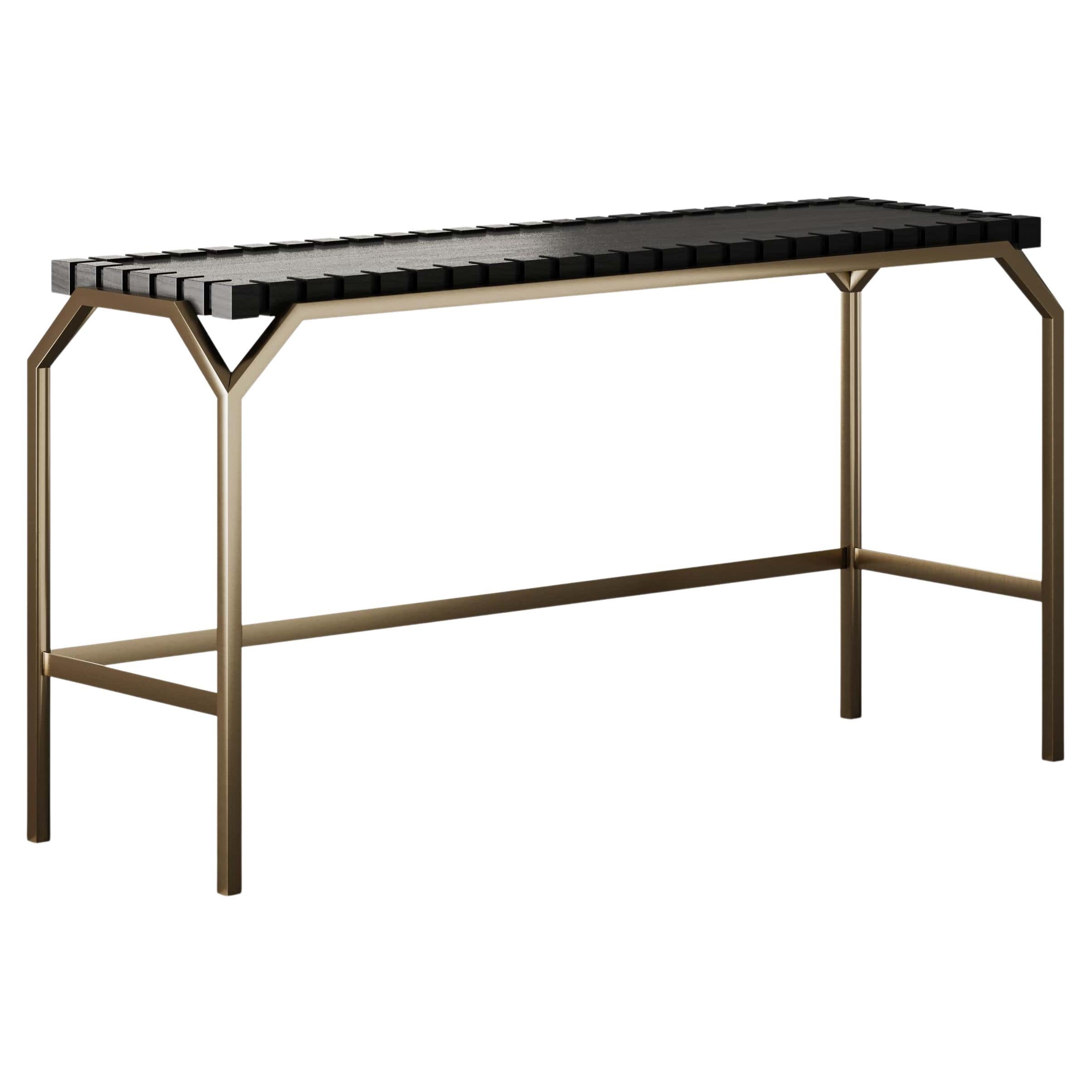 Modernist Mejhal Console Table With Square-Patterned Top