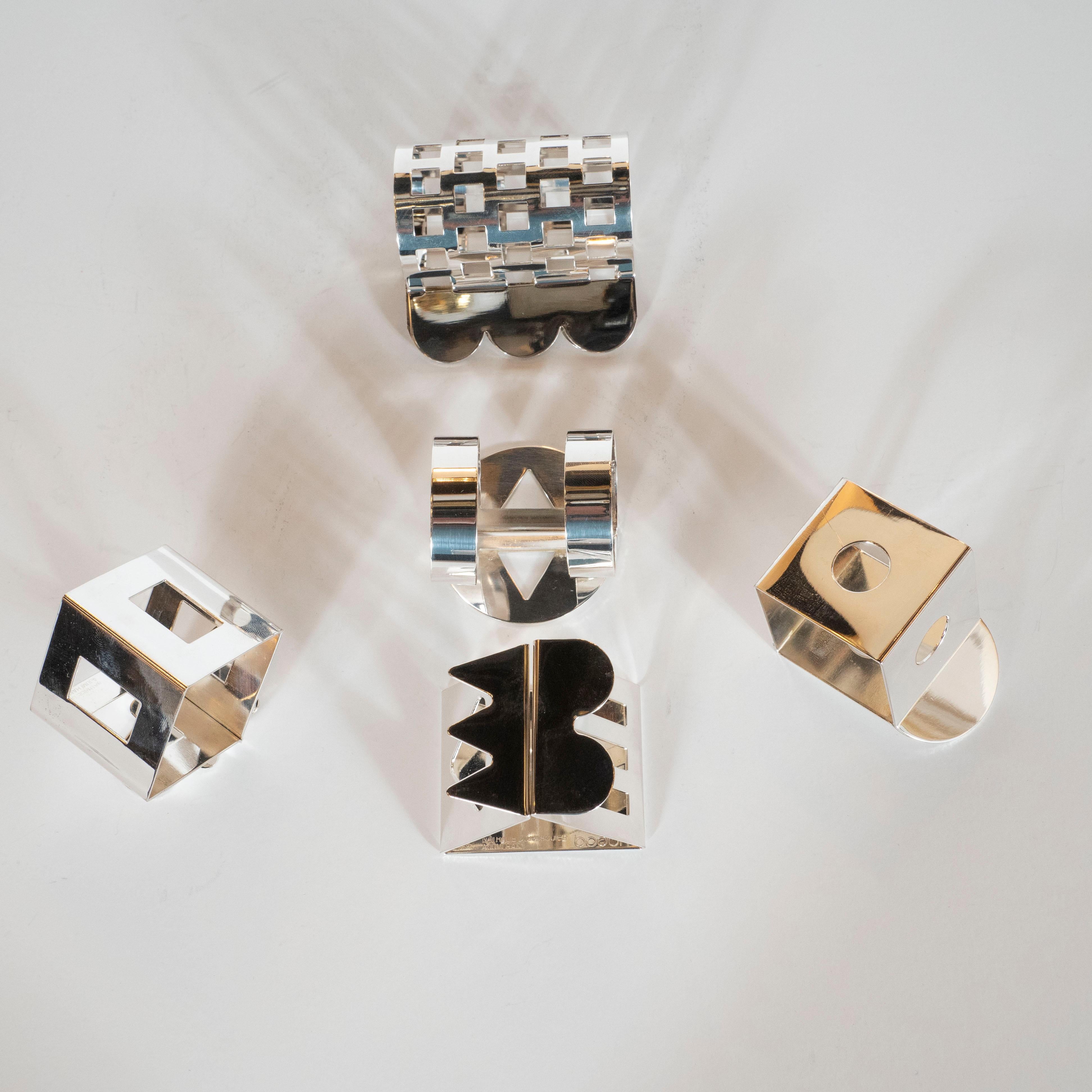 Modernist Memphis Silverplate Napkin Rings by Nathalie du Pasquier for Bodum 1