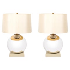 Modernist Mercury Glass Table Lamps with Leather Wrapped Bases by Lorin Marsh