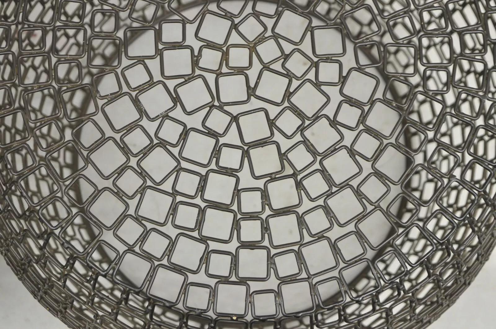 Modernist Mesh Wire Side End Table Basket Accent Stool - a Pair In Good Condition For Sale In Philadelphia, PA