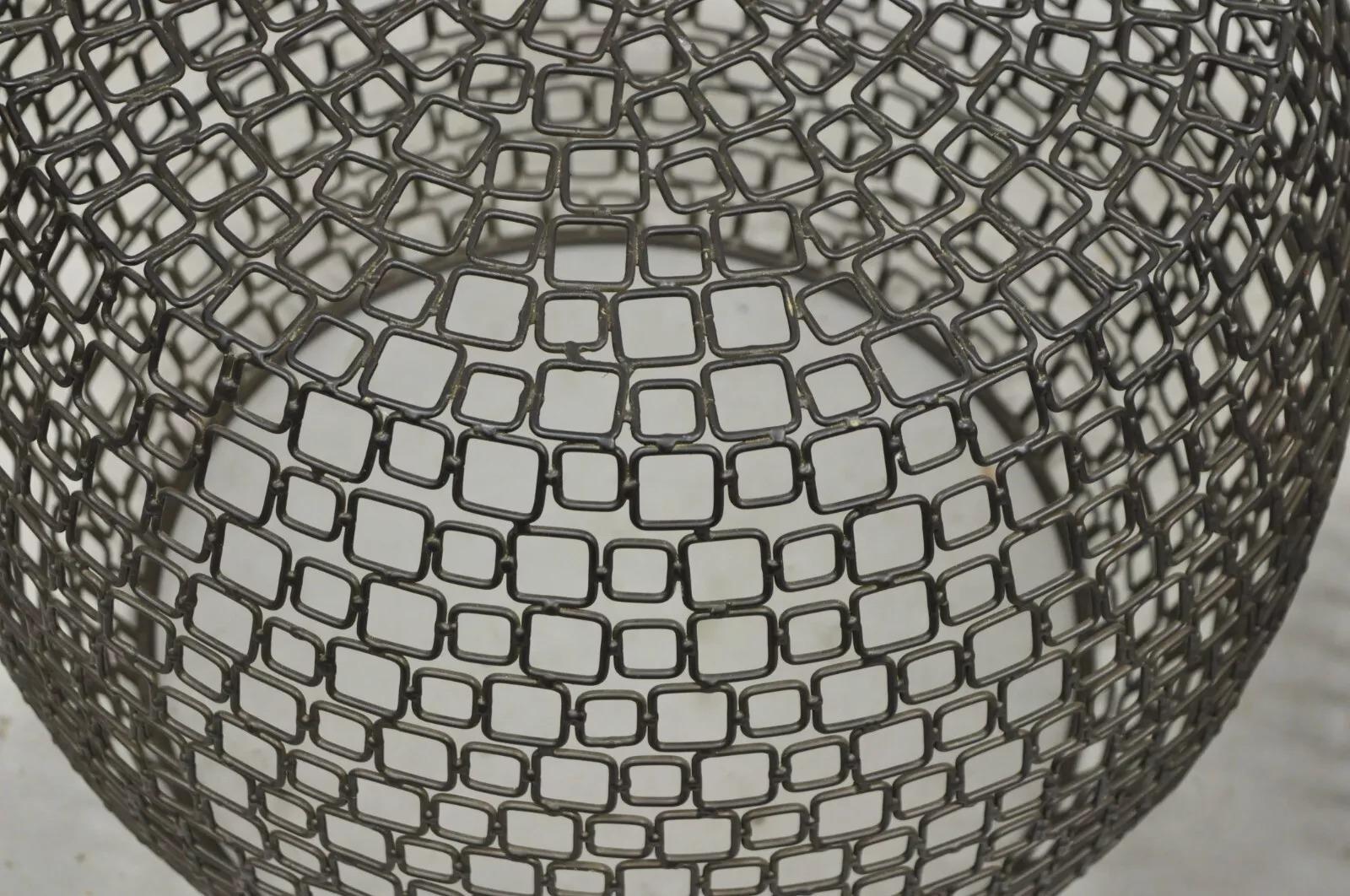 Metal Modernist Mesh Wire Side End Table Basket Accent Stool - a Pair For Sale
