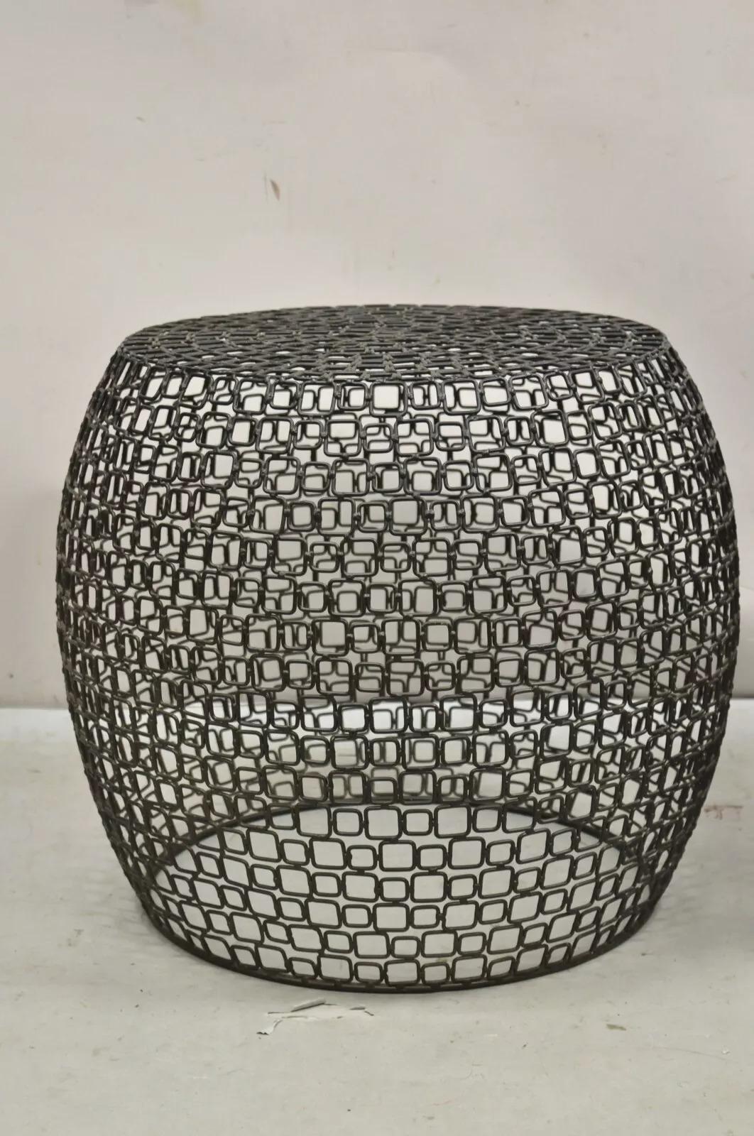 Modernist Mesh Wire Side End Table Basket Accent Stool - a Pair For Sale 1