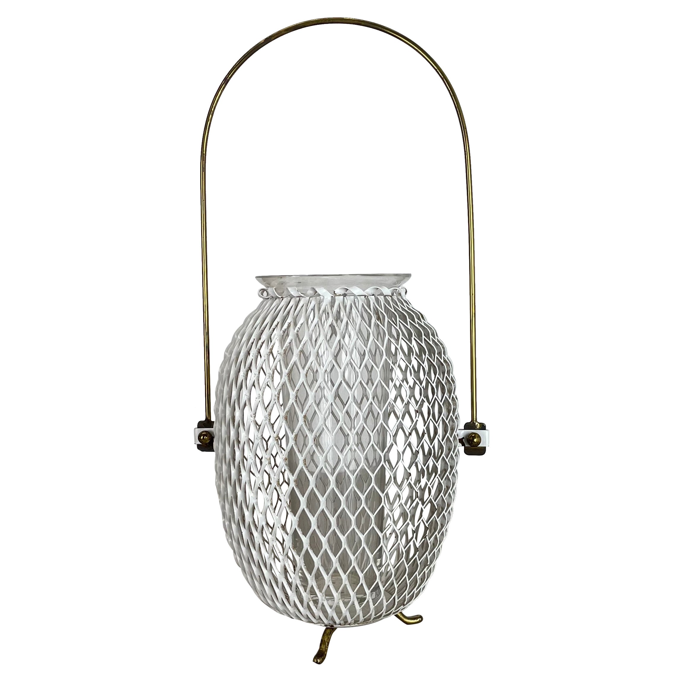 Modernistische Vasen-Blumentopf-Pflanzgefäßelement aus Metall im Mategot-Stil aus Metall, Frankreich 1950er Jahre