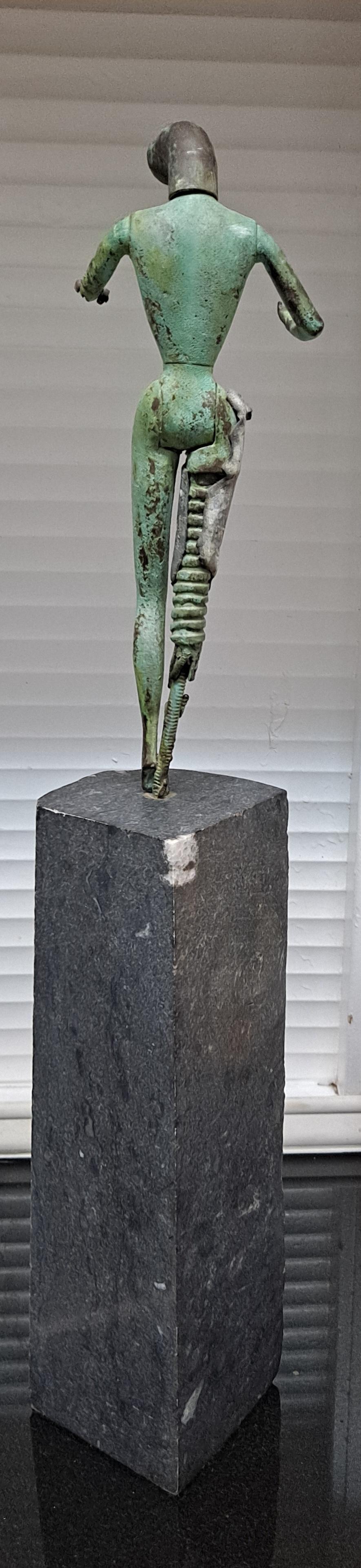 Modernist Metal Sculpture of a Female Form Fixed on a Tower of Granite In Excellent Condition For Sale In San Francisco, CA