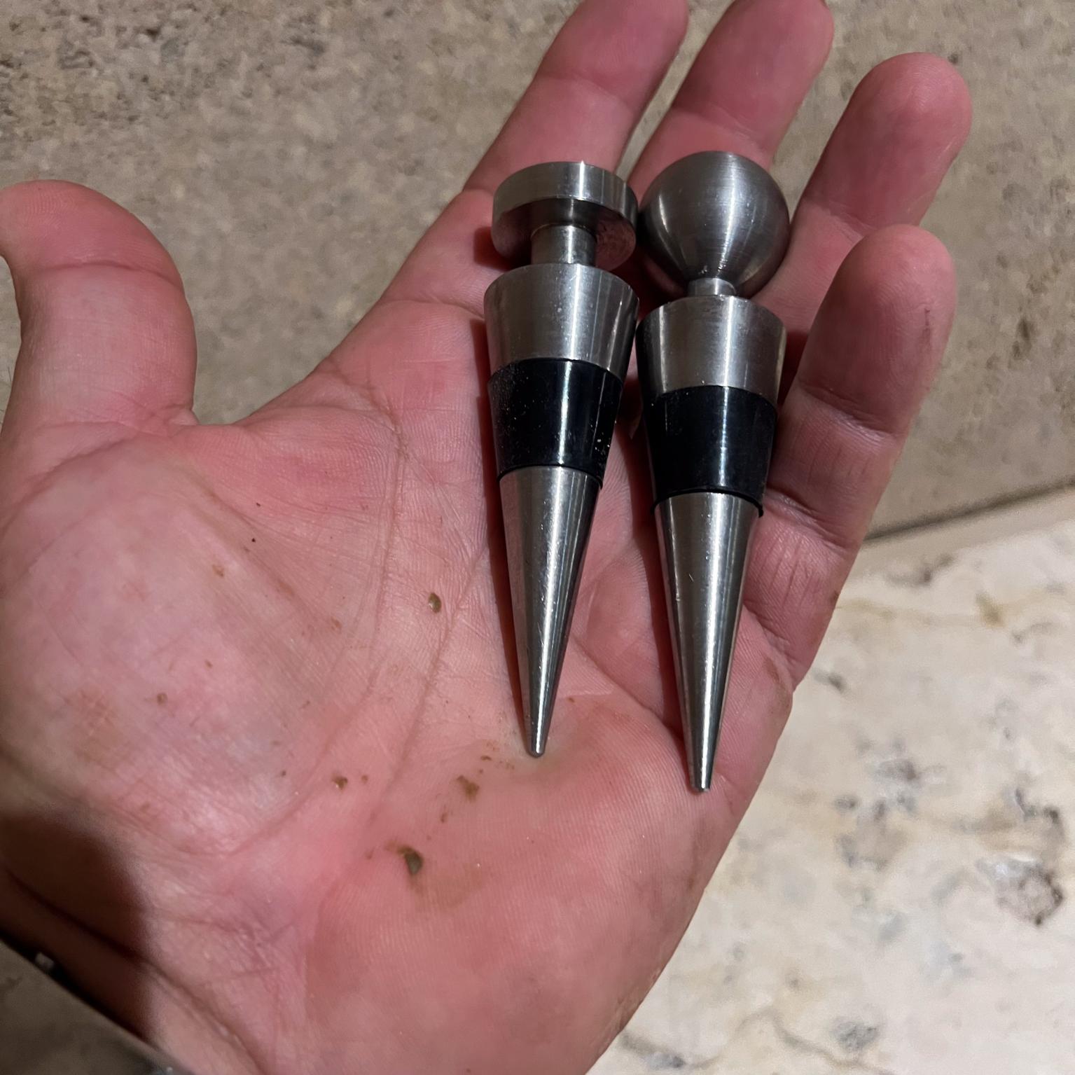 20th Century Modernist Metal Wine Bottle Stopper Set of Two