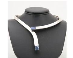 Modernist Mexican Sterling Sodalite Hinged Collar Necklace-Masterful Designer