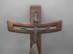 Modernist Mexican Taxco Sterling Silver Rosewood Crucifix Cross Sculpture Mexico