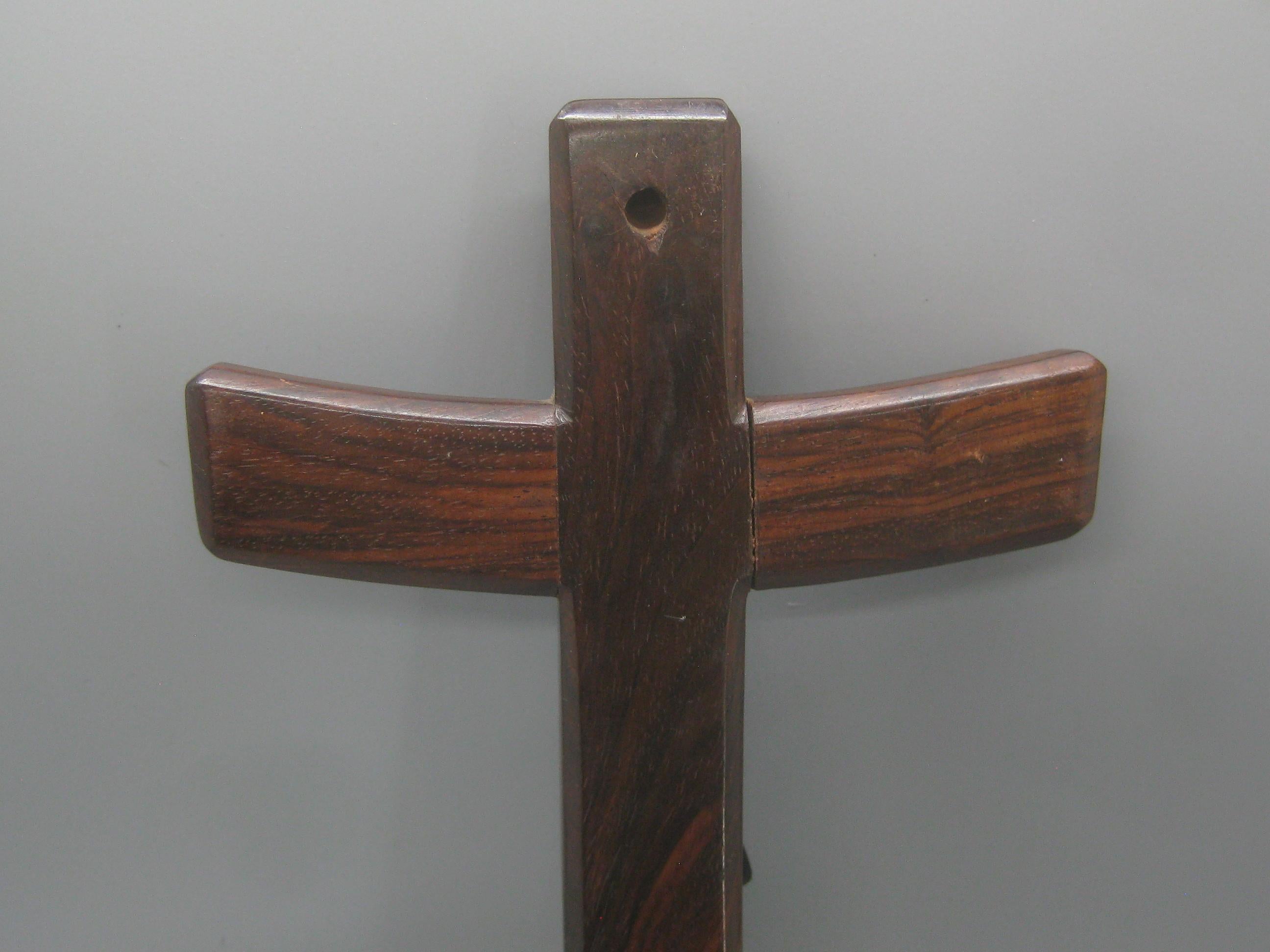 Modernist Mexican Taxco Sterling Silver Rosewood Crucifix Cross Sculpture Mexico For Sale 3