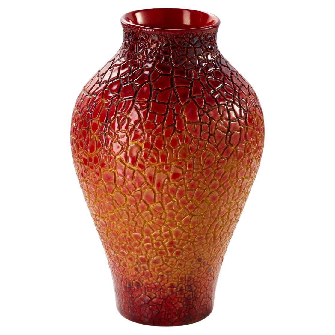 Vaso modernista della metà del XX secolo Zsolnay Eosin Crackle Ungheria c1960