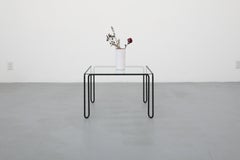 Modernist Mid-Century Black Wire Frame Coffee Table with Square Glass Top, 1970s