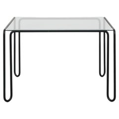 Used Modernist Mid-Century Black Wire Frame Coffee Table with Square Glass Top