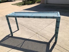 Modernist Midcentury Faux Bamboo Console Table James Mont Robins Egg Blue