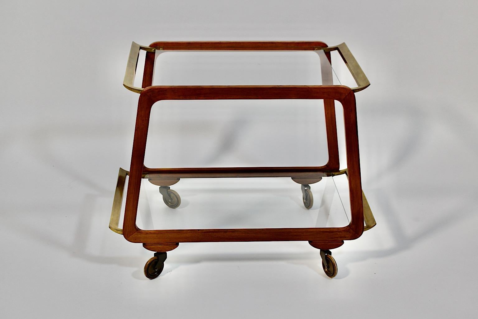 Austrian Modernist Mid Century Modern Vintage Ash Brass Bar Cart or Tea Cart 1960s Vienna For Sale