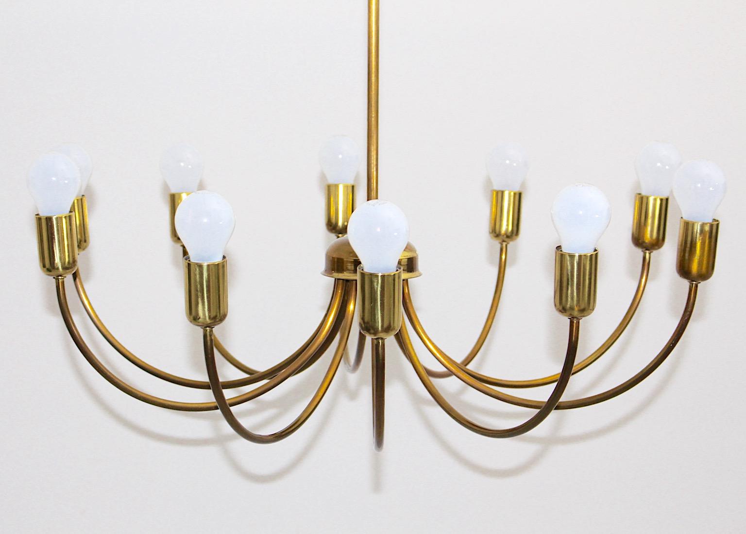 Modernist Mid Century Modern Vintage Brass Chandelier Ten Arms 1950s Vienna For Sale 2