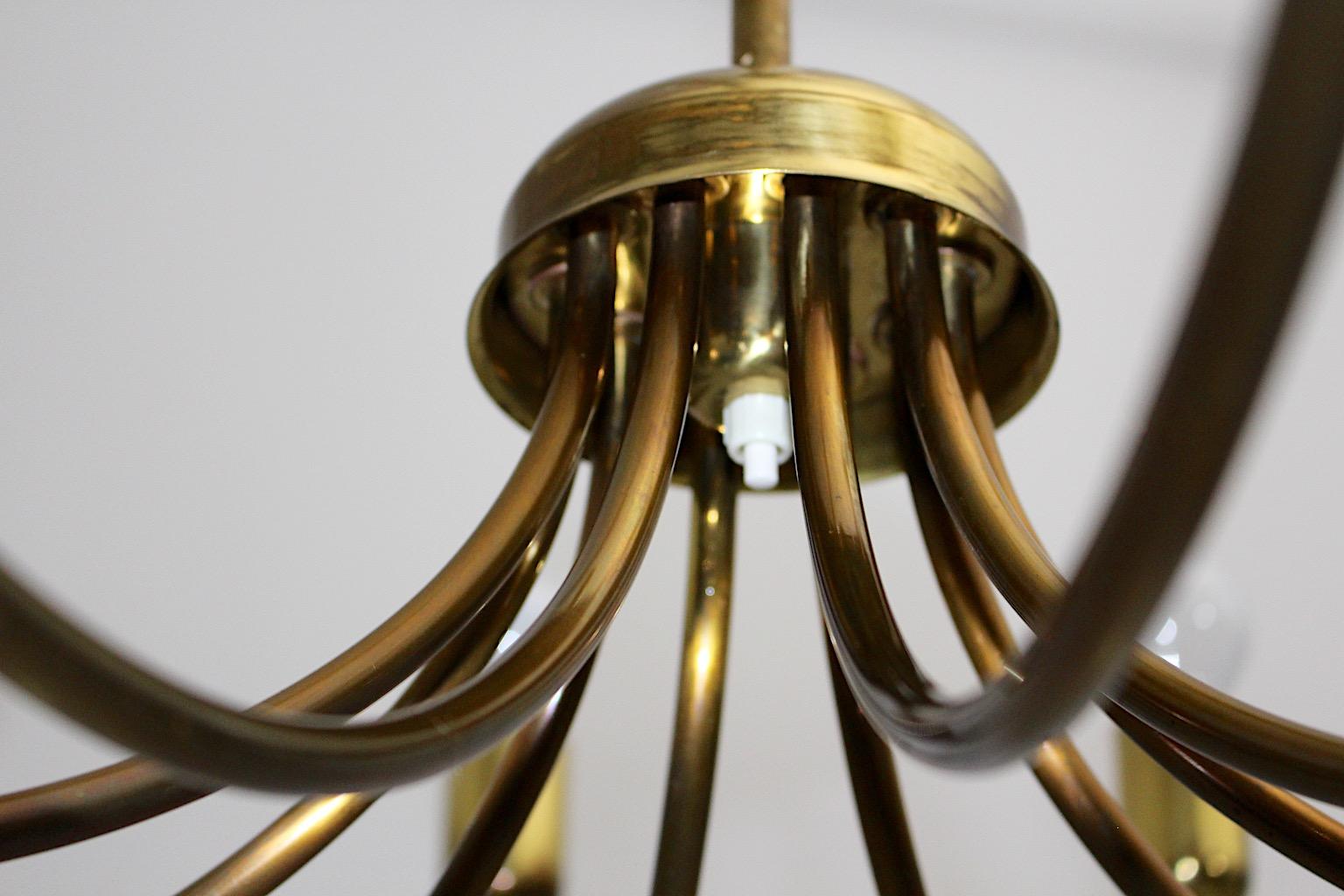 Modernist Mid Century Modern Vintage Brass Chandelier Ten Arms 1950s Vienna For Sale 3