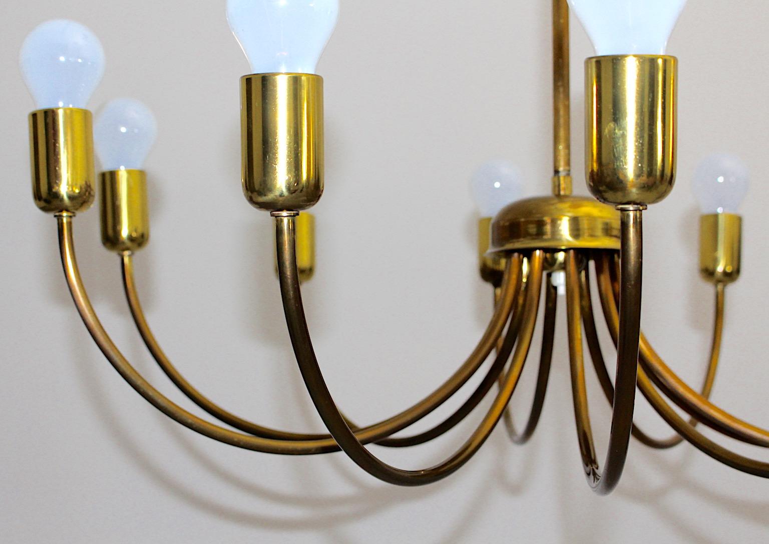 Modernist Mid Century Modern Vintage Brass Chandelier Ten Arms 1950s Vienna For Sale 4