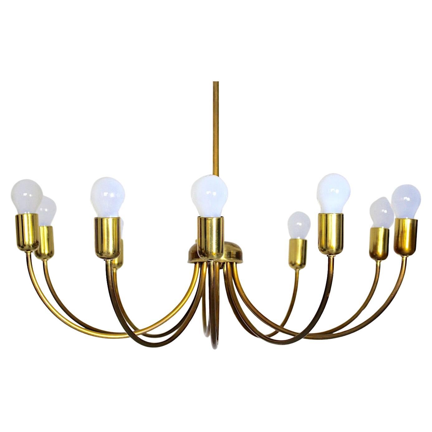 Modernist Mid Century Modern Vintage Brass Chandelier Ten Arms 1950s Vienna