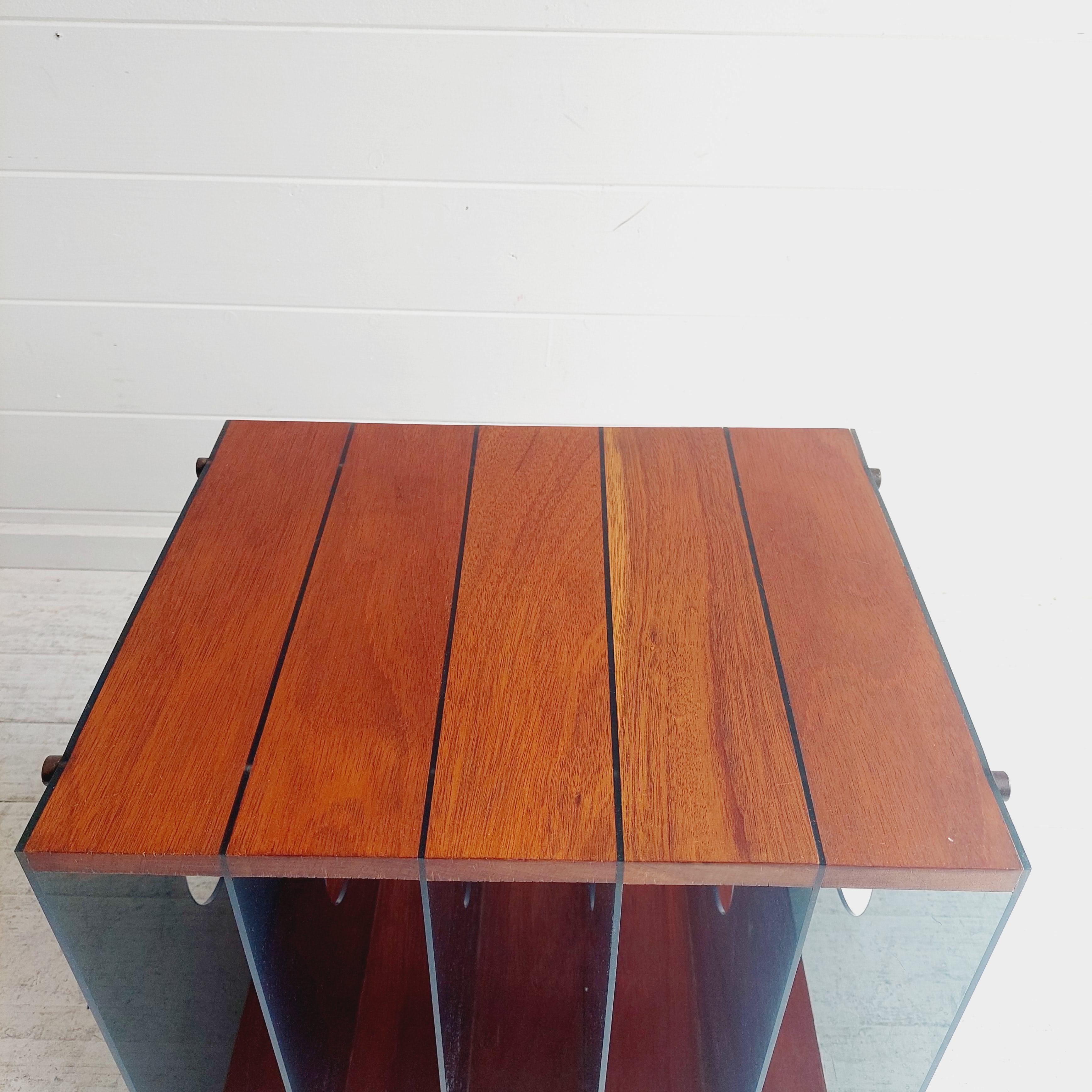 Modernist Mid Century Teak and lucite Lp Vinyl storage holder box, 70s 3