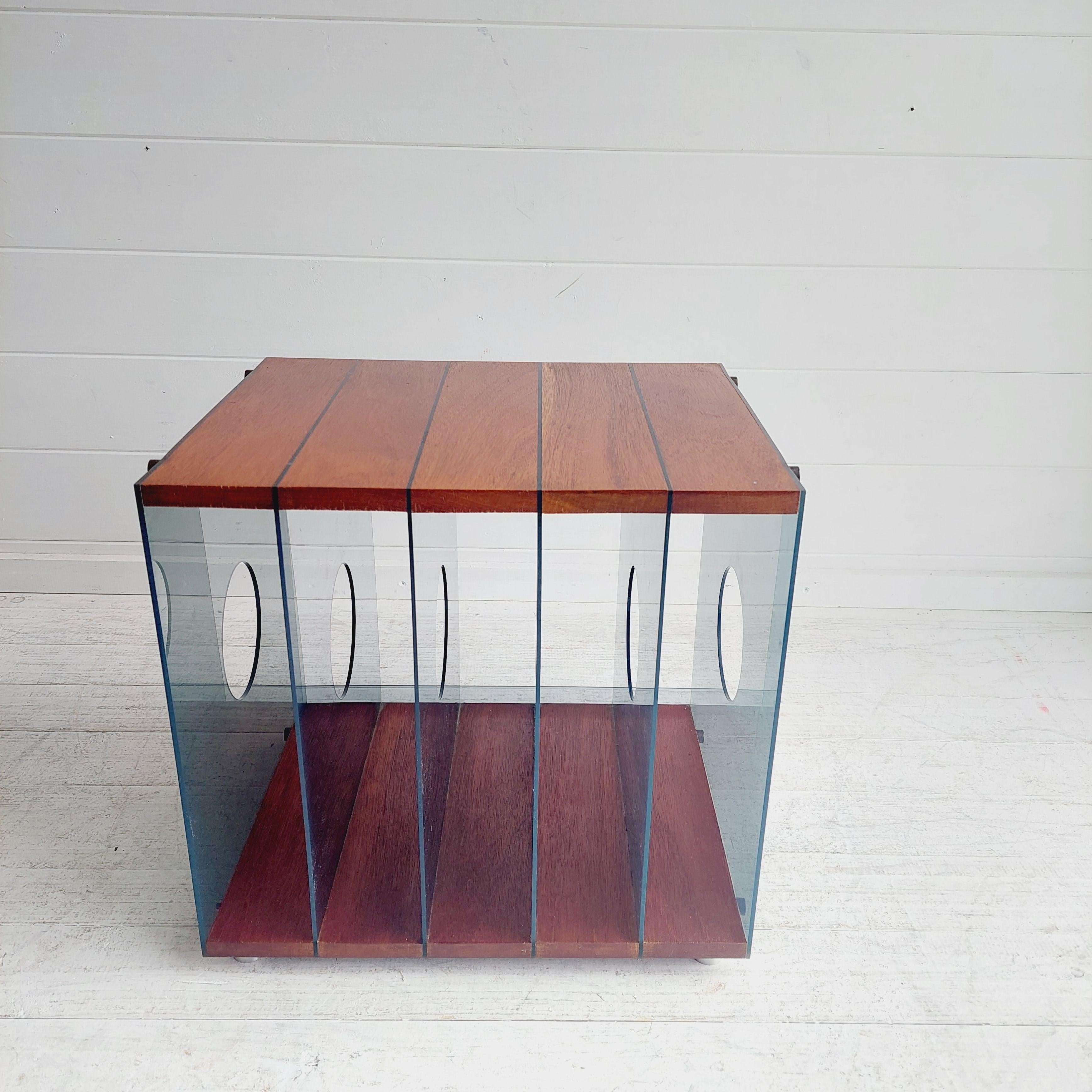 Modernist Mid Century Teak and lucite Lp Vinyl storage holder box, 70s 5