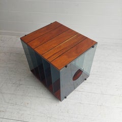 Modernist Mid Century Teak and lucite Lp Vinyl storage holder box, 70s