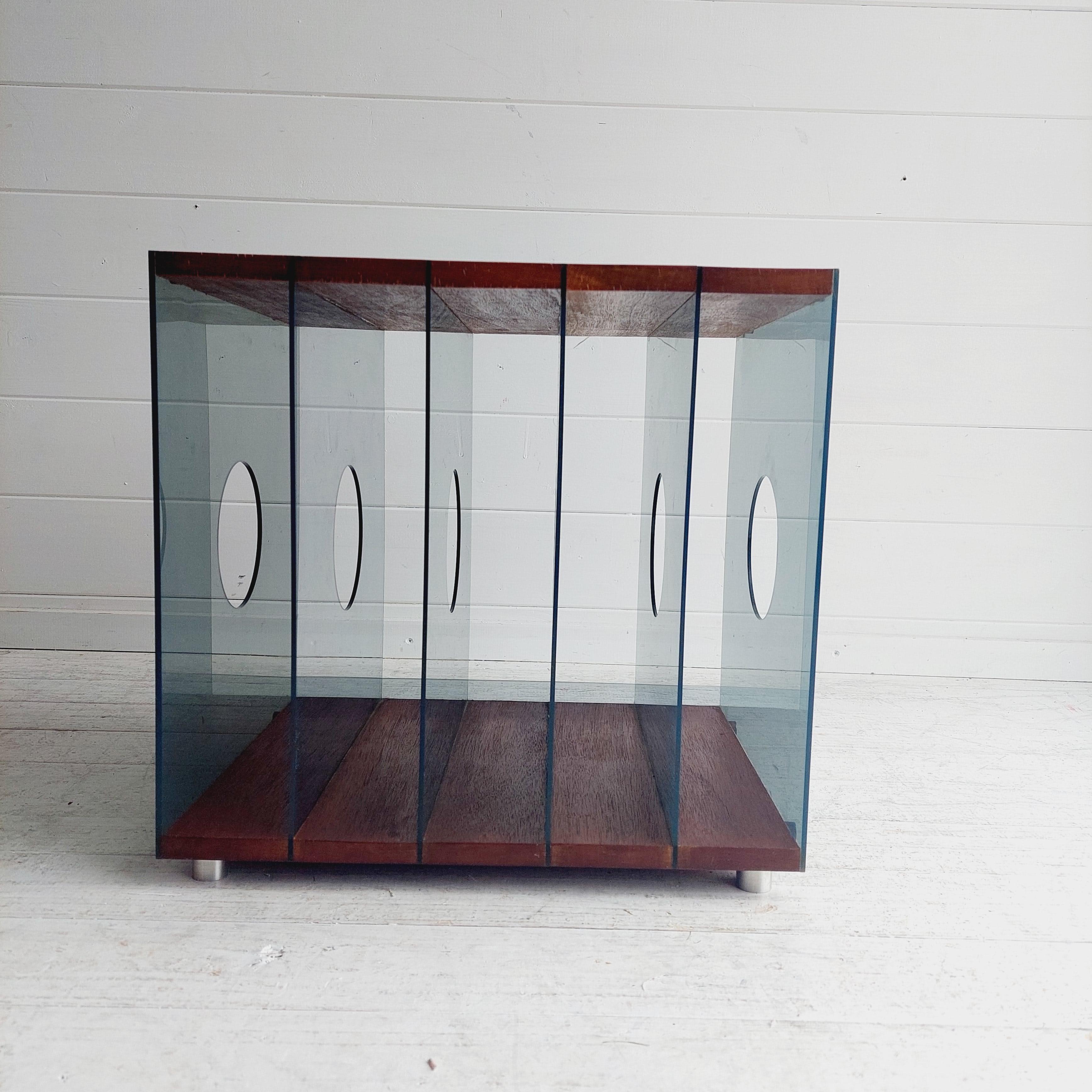 Mid-Century Modern Modernist Mid Century Teak and lucite Lp Vinyl storage holder box, 70s