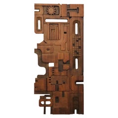 Vintage Modernist Mid Century Walnut Wall Sculpture