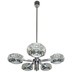 Modernist Midcentury Gaetano Sciolari Crystal and Chrome Sculptural Chandelier