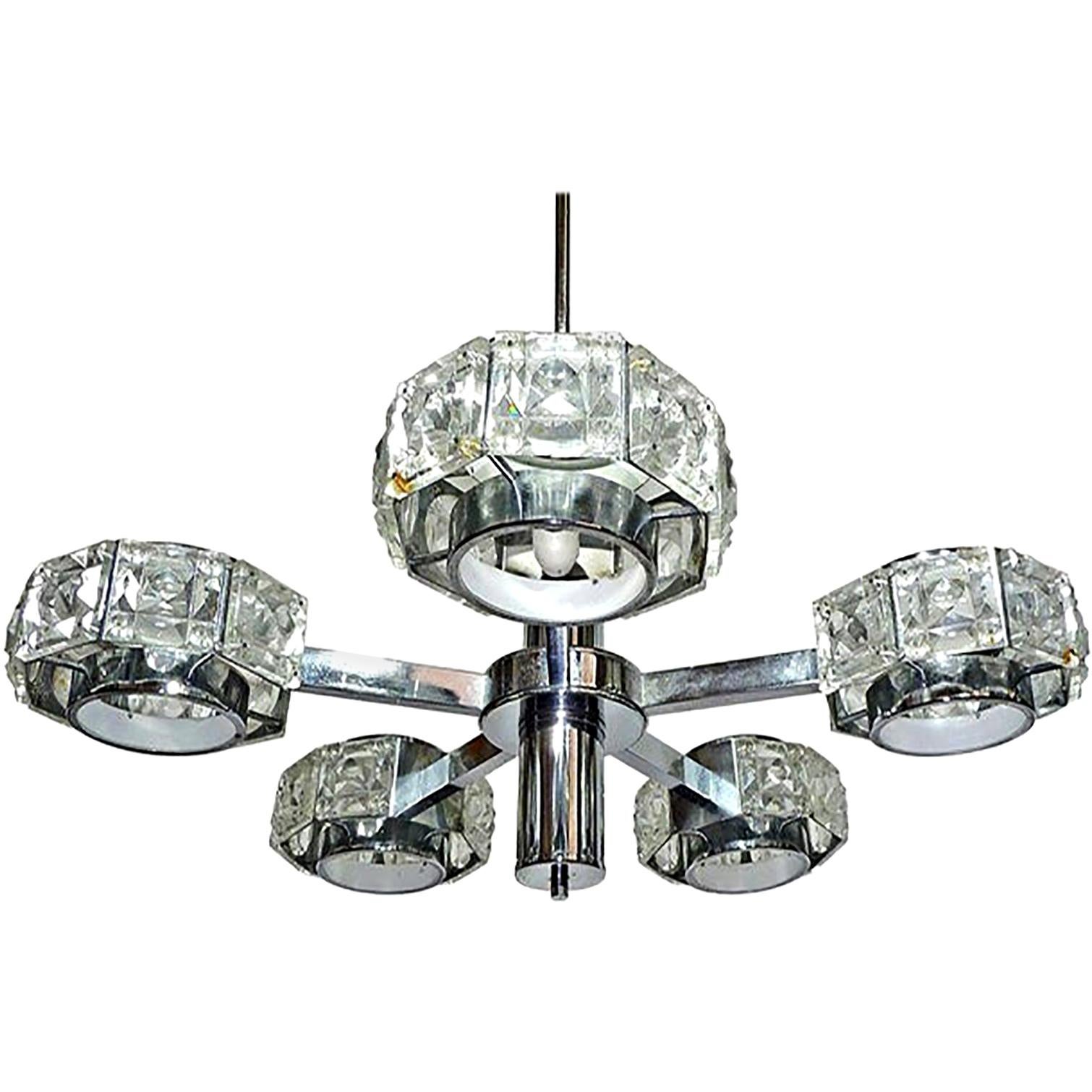 Modernist Midcentury Gaetano Sciolari Crystal and Chrome Sculptural Chandelier