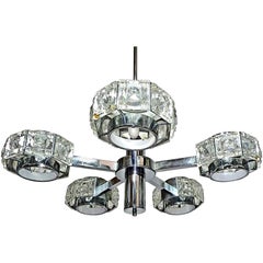 Vintage Modernist Midcentury Gaetano Sciolari Crystal and Chrome Sculptural Chandelier