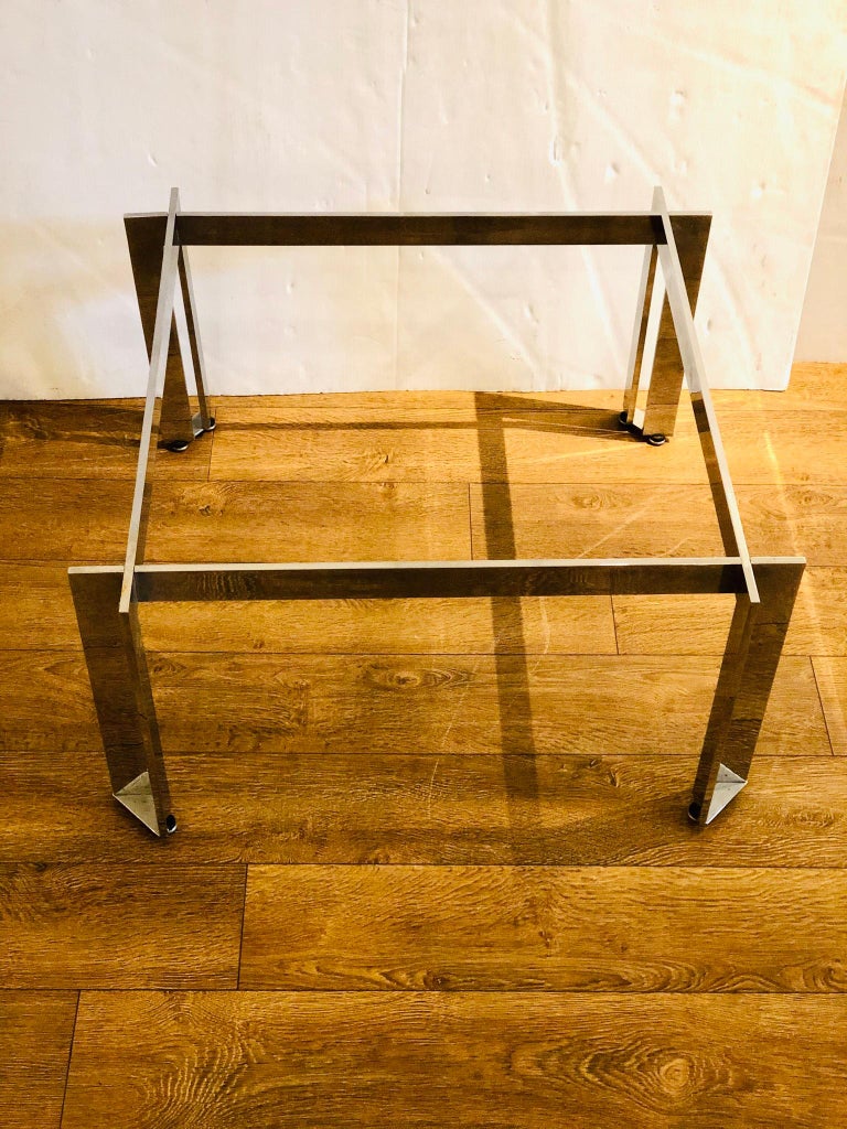 Modernist Midcentury Solid Steel Chrome Finish Square Coffee Table Base
