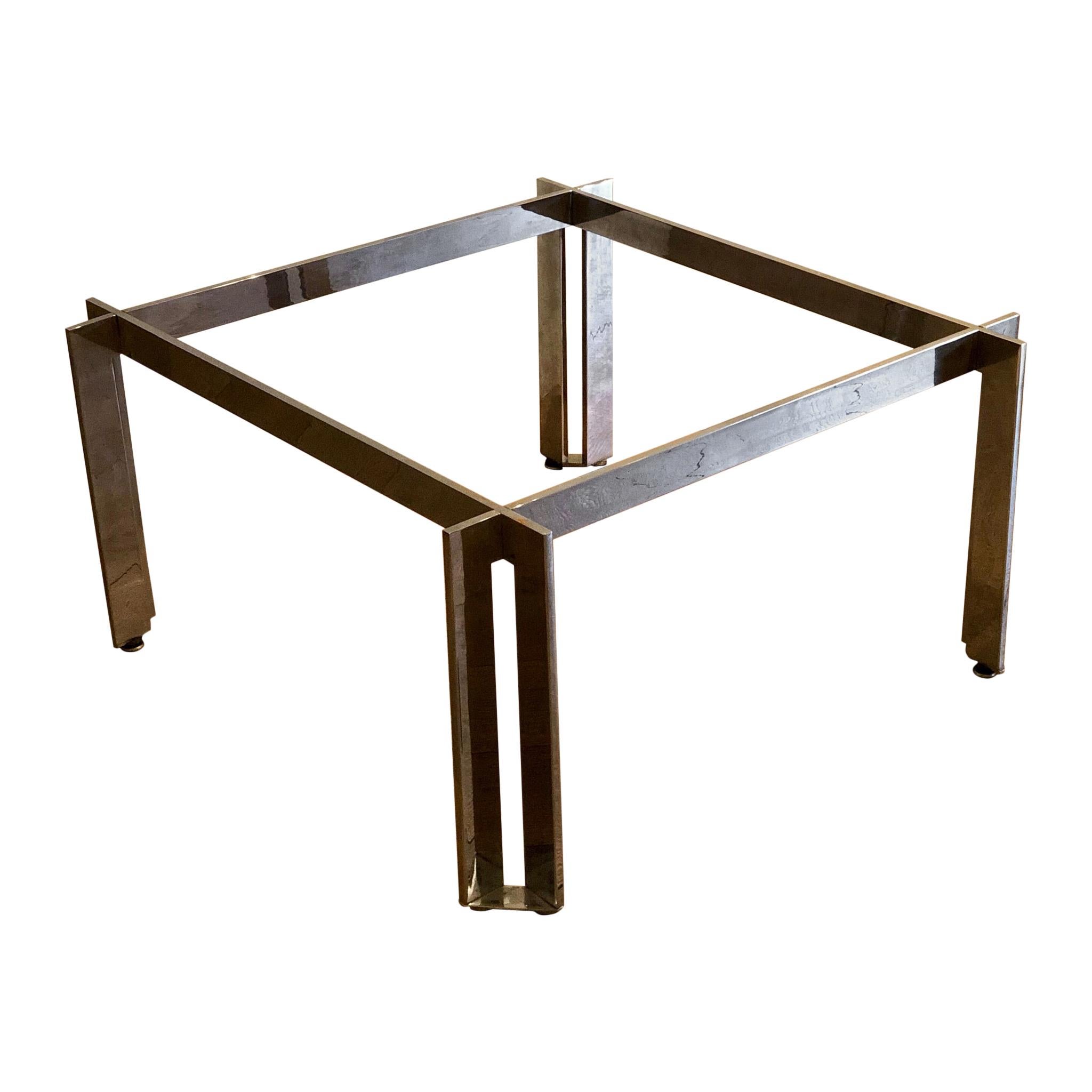 Modernist Midcentury Solid Steel Chrome Finish Square Coffee Table Base For Sale