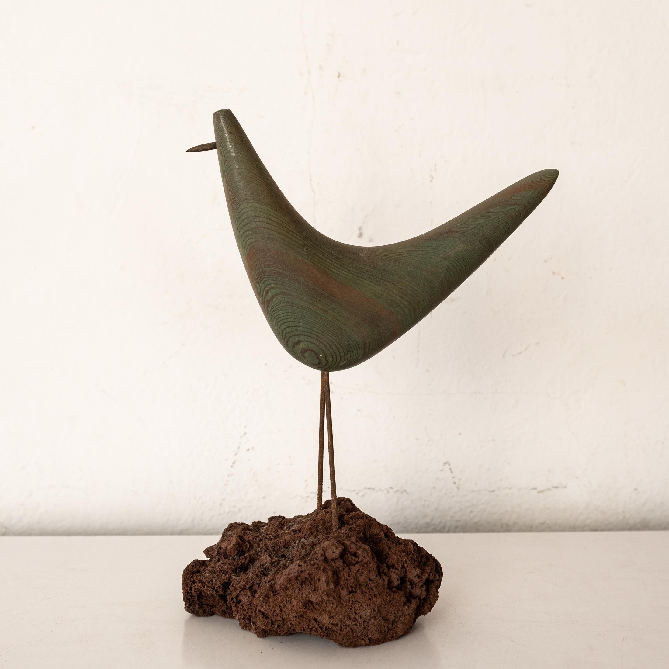 American Modernist Mid-Century Wood and Stone Bird Sculpture For Sale