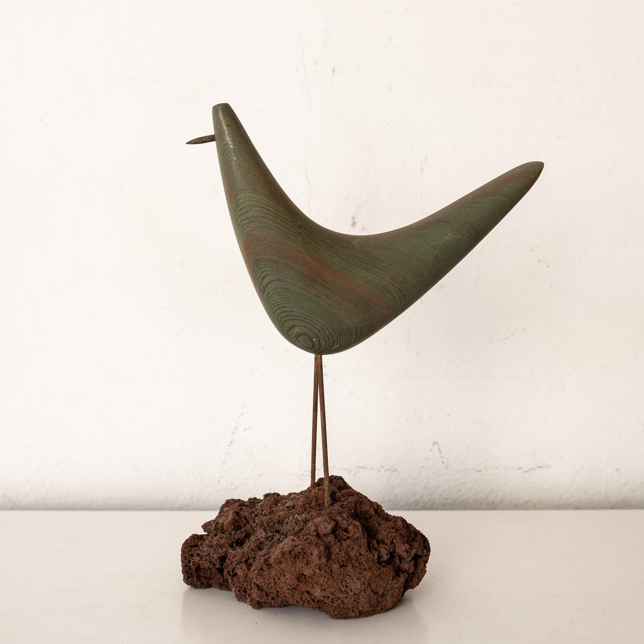 Modernist Mid-Century Wood and Stone Bird Sculpture For Sale 1